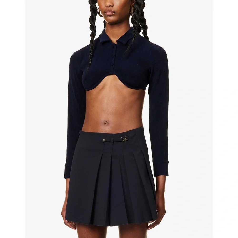 168. MIRROR PALAIS Crop Navy Blue Underwire Top $434 EUC XS - Picture 2 of 3